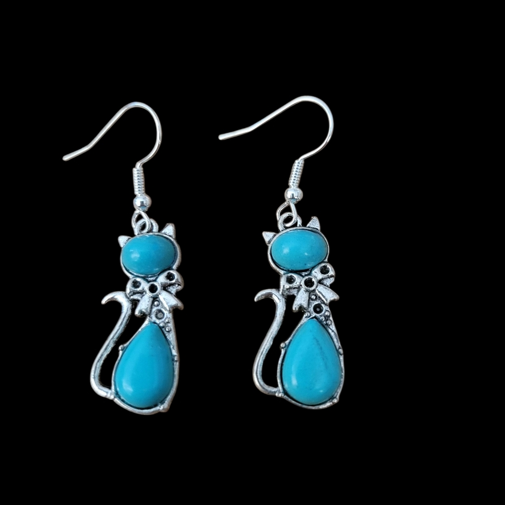 Blue Cat Kitty Earrings